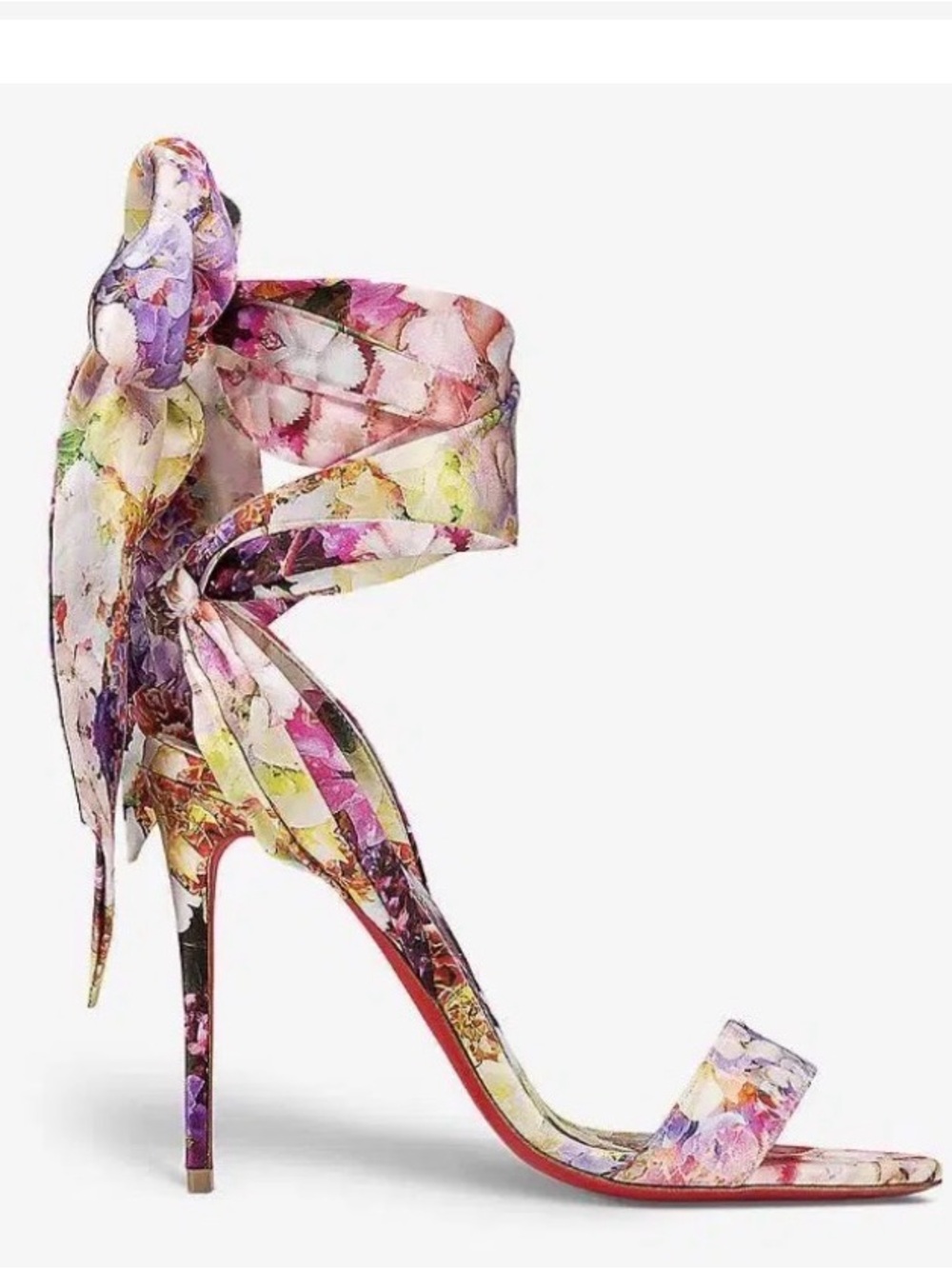 Christian Louboutin Floral Ankle-Tie Stiletto Sandal - Multicolor
